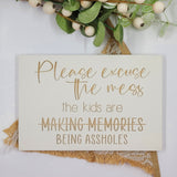 Hand painted Wooden Sign - Please excuse the mess