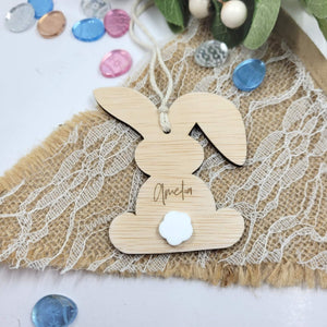 Personalised Wooden Easter Bunny Gift Tag with Acrylic Tail